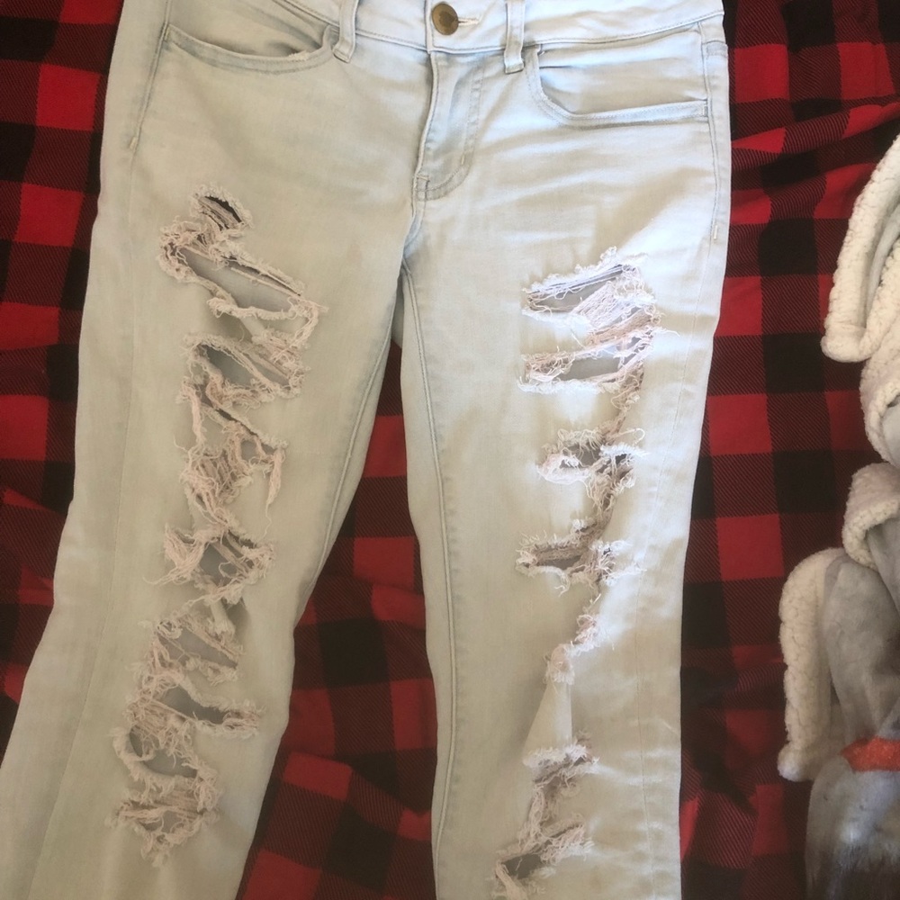 American eagle distressed skinny jeans light wash